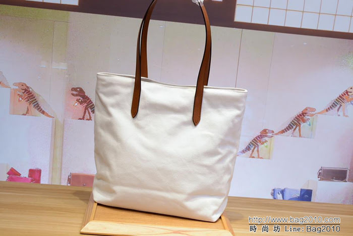 COACH蔻馳 女士新款 海灘椰子火烈鳥 帆布托特包 時尚單肩包 28077  Chz1522